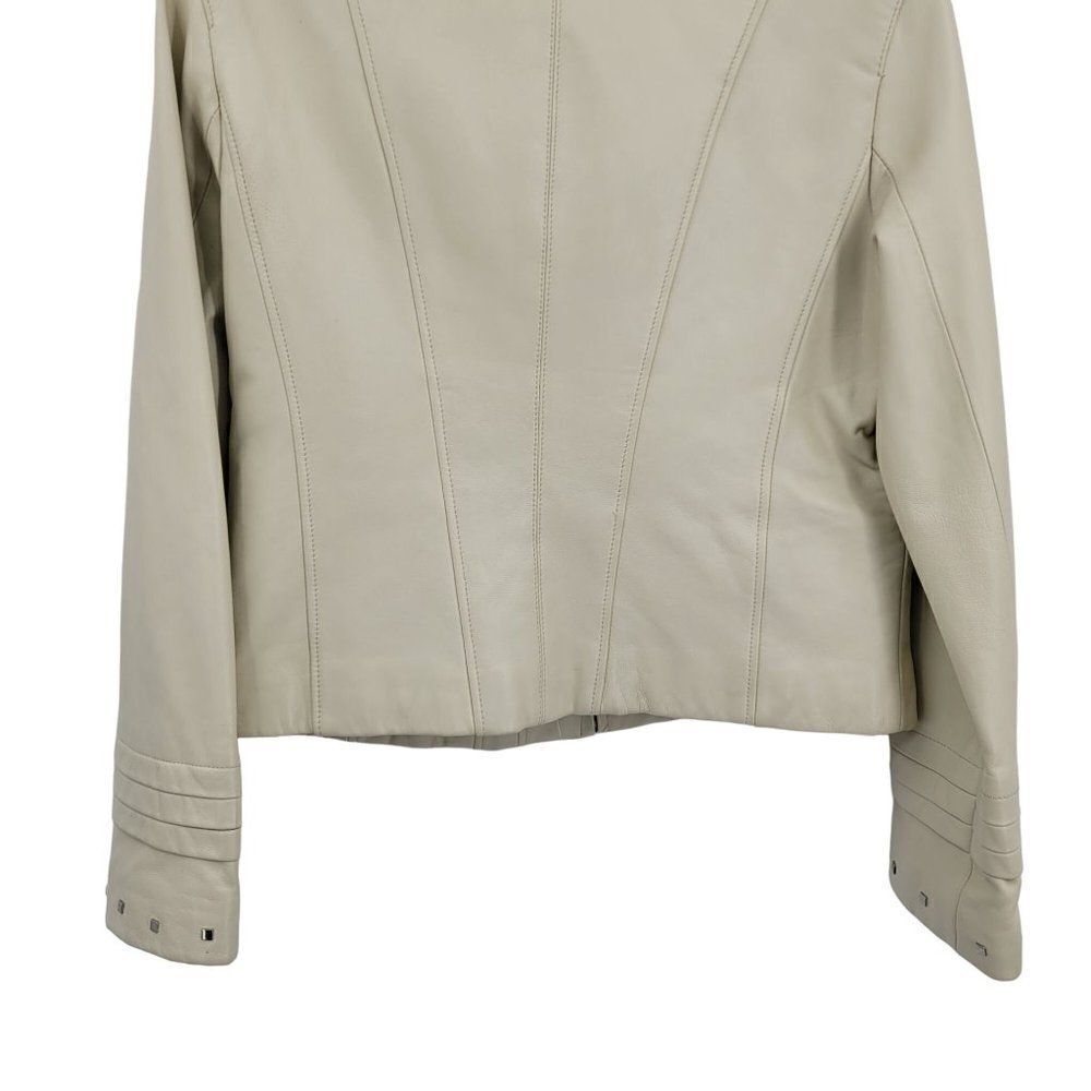 Adler Collection Lamb Skin Leather Moto Jacket M Cream Retro 70s Studded Zip - Picture 12 of 16